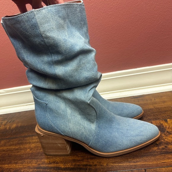 Vince Camuto Shoes - Vince Camuto Kenidra Blue Denim Slouch Square Heel Boot Size 8.5